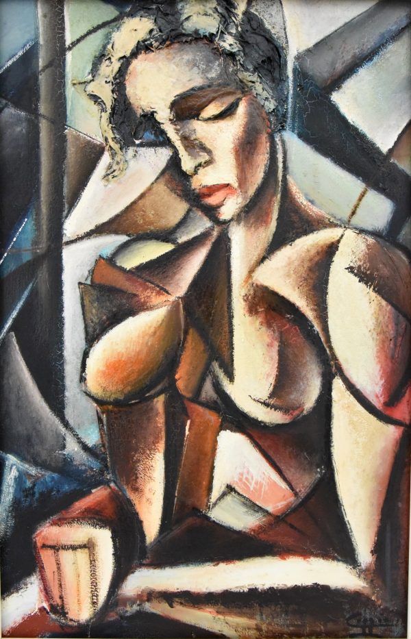 Peinture tableau cubiste femme nue 1960