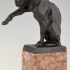 Art Deco bronze sculpture of a sitting panther
