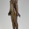 Sculpture en bronze Art Deco femme nude debout.