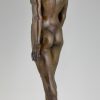 Sculpture en bronze Art Deco femme nude debout.