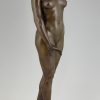 Sculpture en bronze Art Deco femme nude debout.