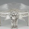 Art Nouveau silvered flower dish with couple