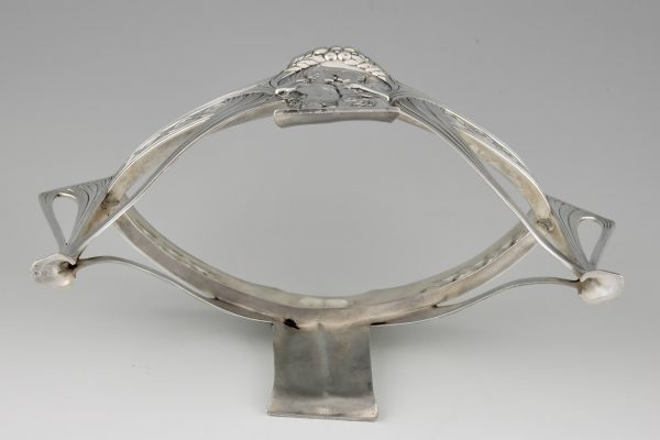 Art Nouveau silvered flower dish with couple