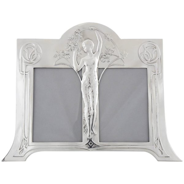 Art Nouveau double photo frame with maiden