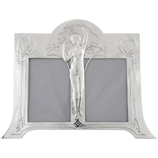 Art Nouveau double photo frame with maiden