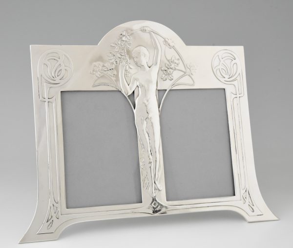 Art Nouveau double photo frame with maiden