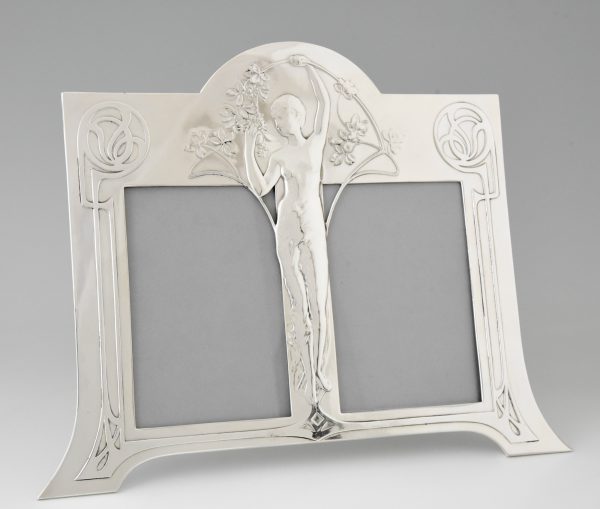 Double cadre Art Nouveau avec femme nue