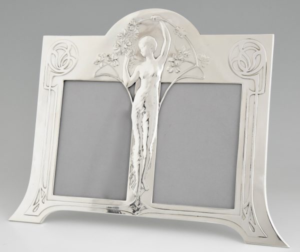 Art Nouveau double photo frame with maiden