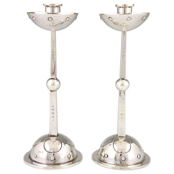 Pair of Art Nouveau silvered candlesticks