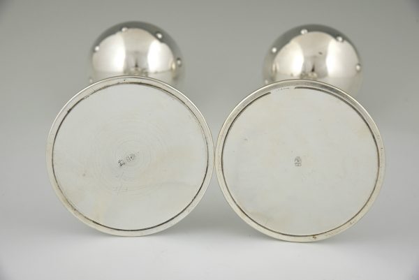 Pair of Art Nouveau silvered candlesticks