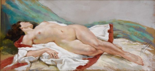 Art Deco Gouache of a reclining nude