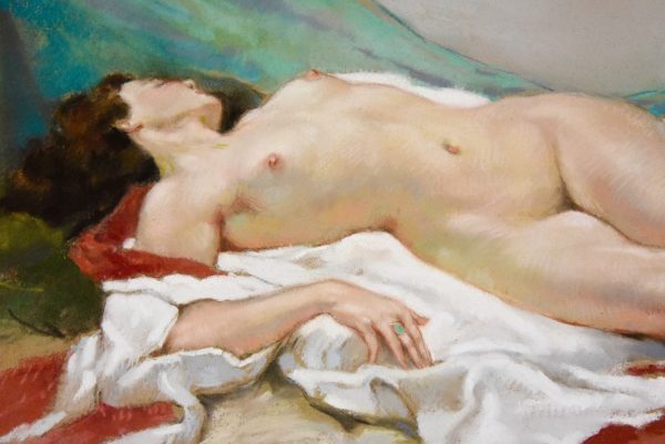 Art Deco Gouache of a reclining nude