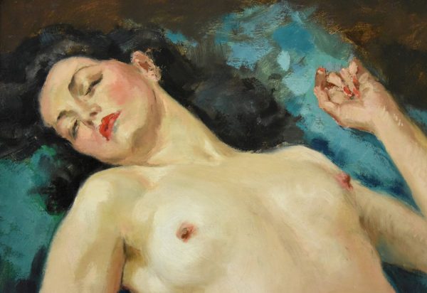 Art Deco painting of a reclining nude