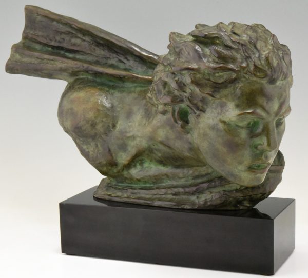 Art Deco bronze sculpture bust of aviator Jean Mermoz