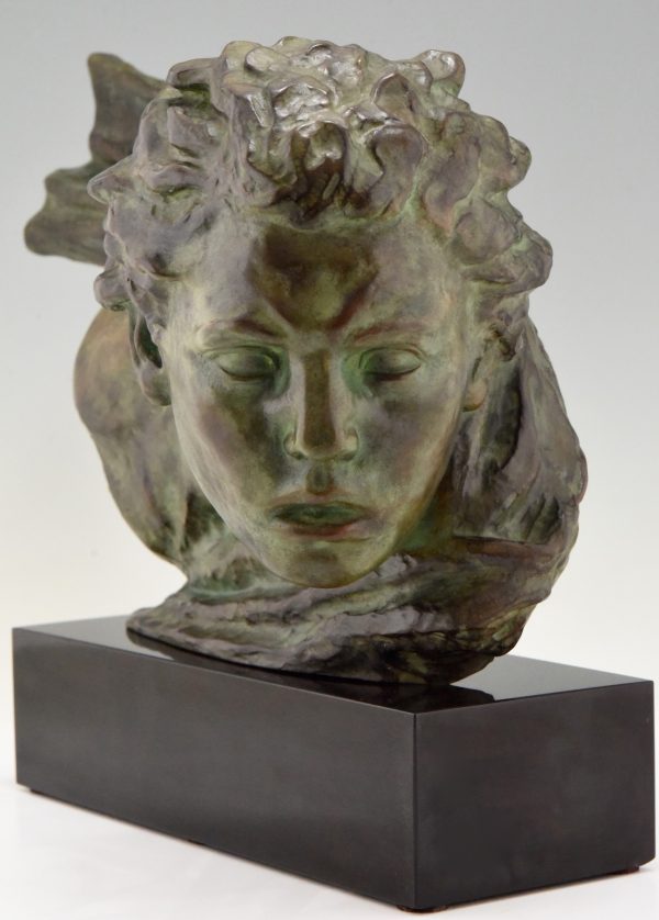 Art Deco bronzen sculptuur buste piloot Jean Mermoz