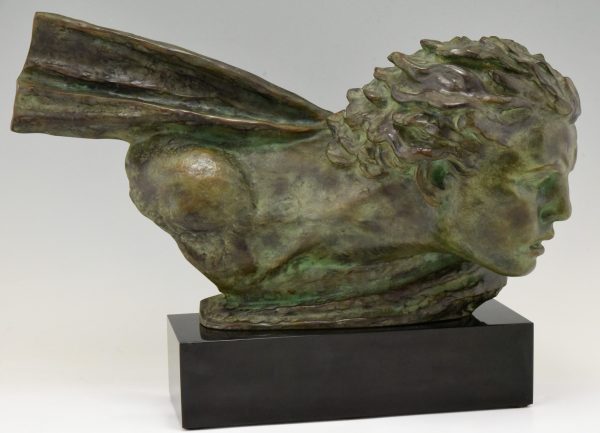 Art Deco bronze sculpture bust of aviator Jean Mermoz