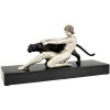 Art Deco sculptuur naakte vrouw met panter