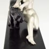 Art Deco sculptuur naakte vrouw met panter