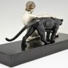 Art Deco sculptuur naakte vrouw met panter