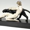 Art Deco sculptuur naakte vrouw met panter