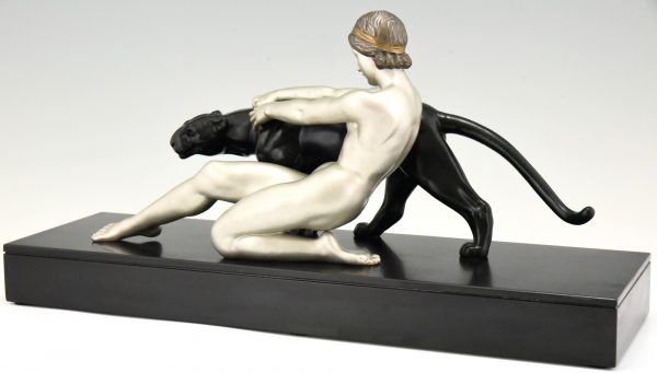 Art Deco sculpture femme nue et panthère