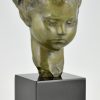 Art deco sculpture en bronze buste d’une jeune fille