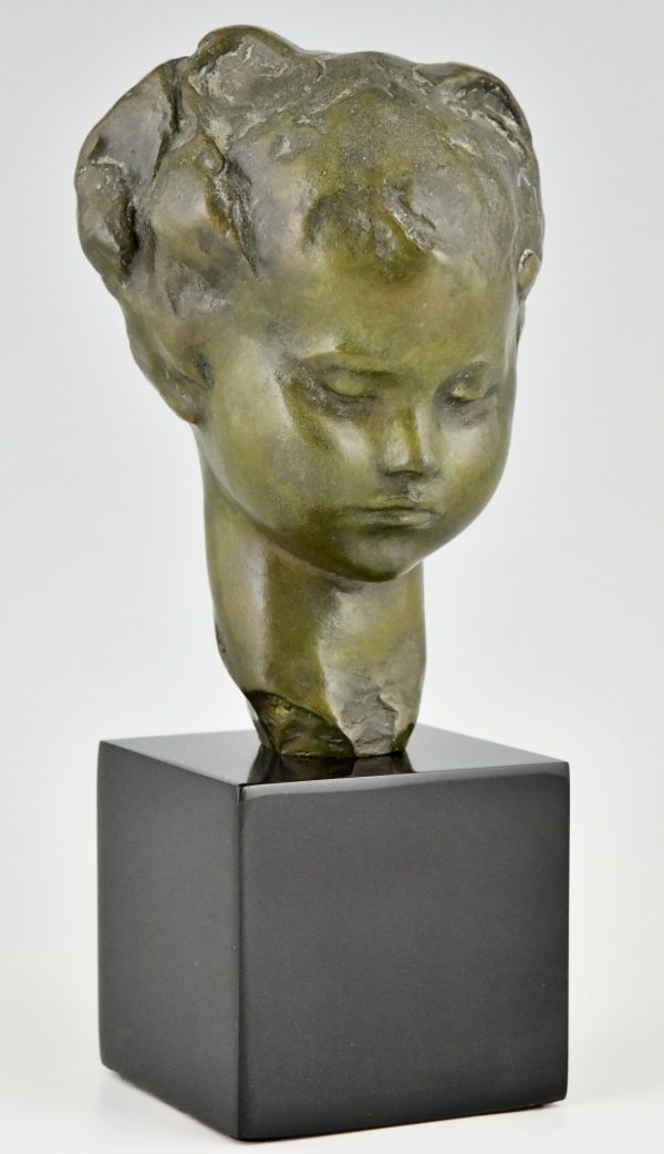 Art Deco bronze sculpture bust of a girl