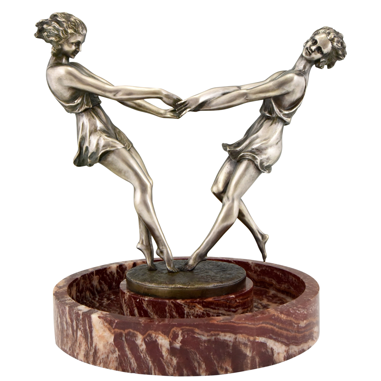 Art Deco centerpiece with bronze sculpture of dancing girls