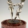 Art Deco schaal met bronzen sculptuur van dansende vrouwen