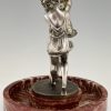 Art Deco schaal met bronzen sculptuur van dansende vrouwen