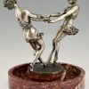 Art Deco schaal met bronzen sculptuur van dansende vrouwen