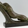 Art Deco sculpture en bronze d’une panthère