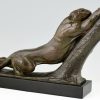 Art Deco bronze sculpture of a panther