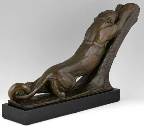 Art Deco bronze sculpture of a panther