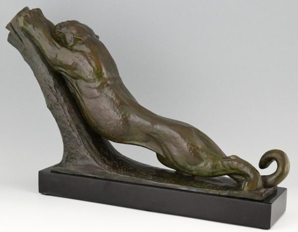 Art Deco bronze sculpture of a panther