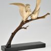 Art Deco sculpture bronze deux oiseaux sur une branche