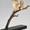 Art Deco Skulptur Bronze zwei Vögel auf Zweig