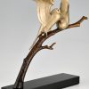 Art Deco sculptuur in brons vogels op tak