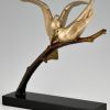 Art Deco sculptuur in brons vogels op tak