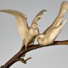 Art Deco sculptuur in brons vogels op tak