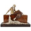 Art Deco bronze sculpture of a lady with borzoi dog