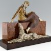 Art Deco bronze sculpture of a lady with borzoi dog