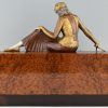 Art Deco bronze sculpture of a lady with borzoi dog