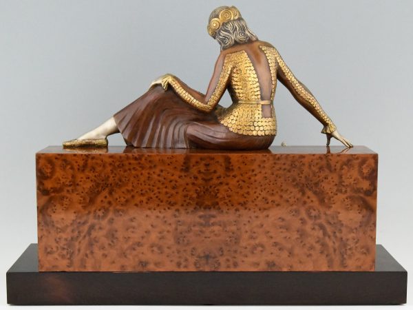 Art Deco bronze sculpture of a lady with borzoi dog