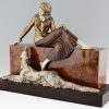 Art Deco bronze sculptuur vrouw met windhond