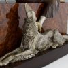 Art Deco bronze sculpture of a lady with borzoi dog