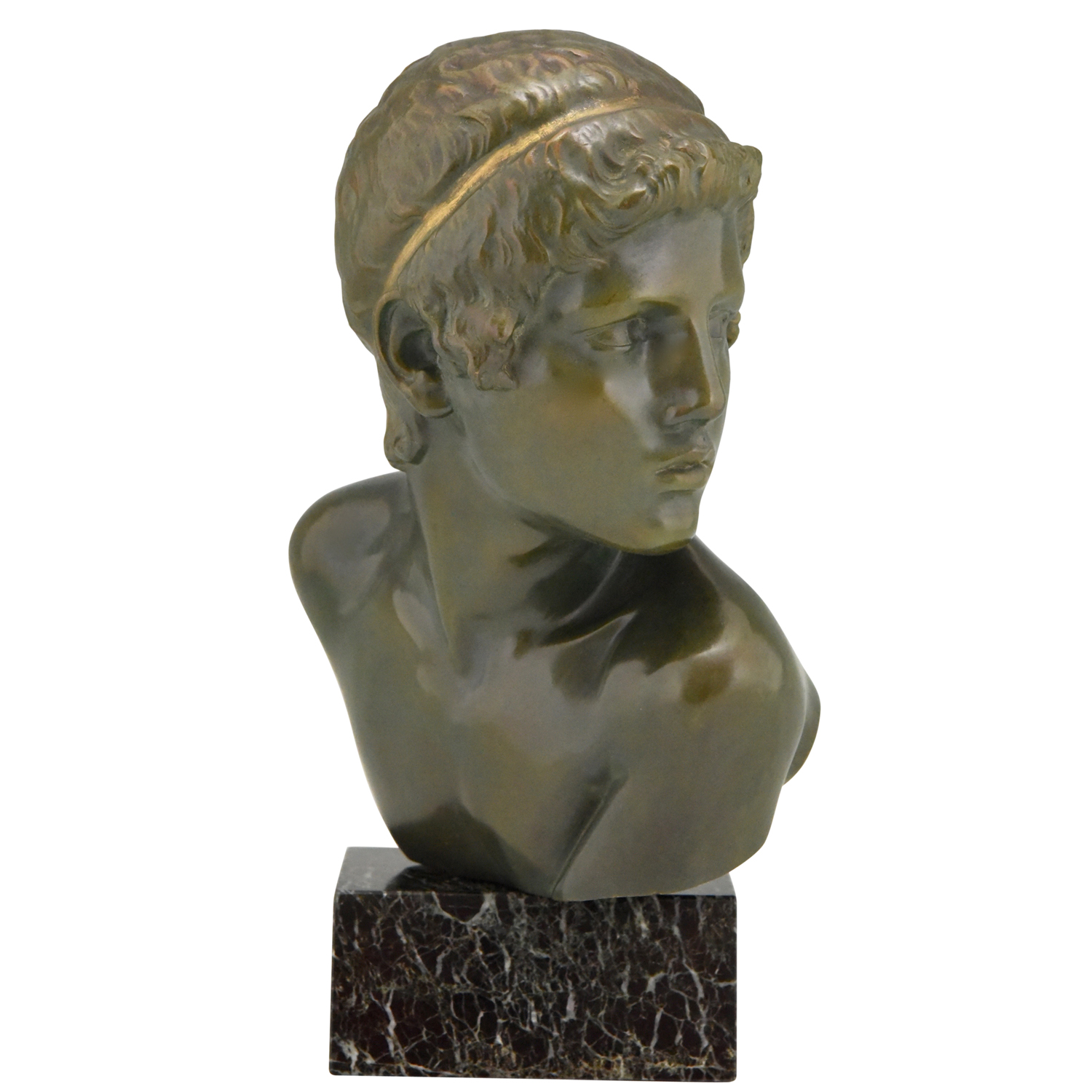 Art Deco bronze sculpture bust young Achilles 34 cm /13 inch