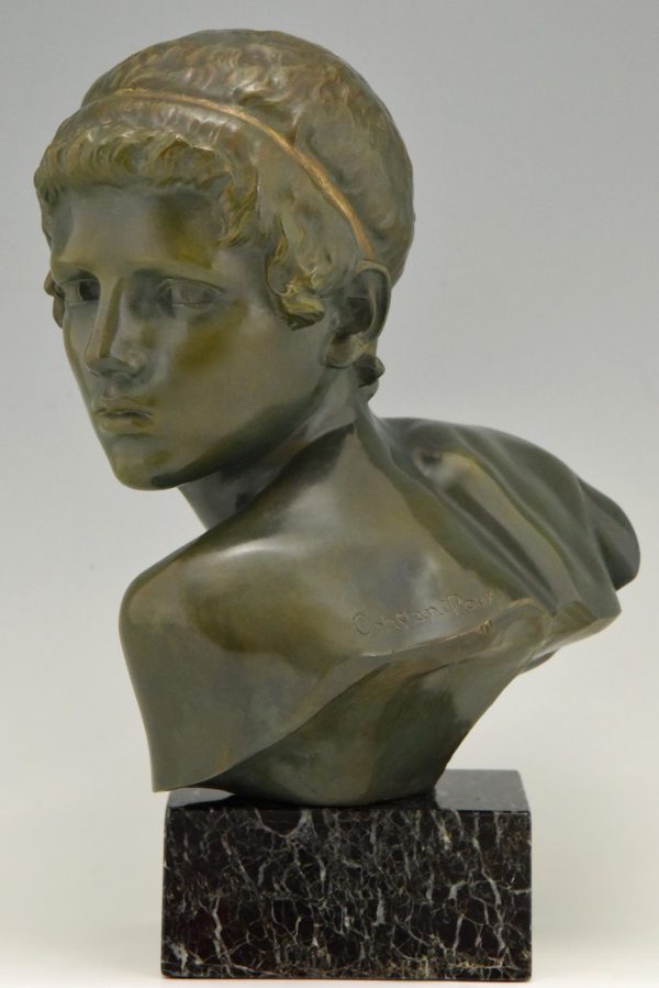Art Deco Bronze Buste Knaben der junge Achilles 34 cm