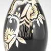 Vase Art Deco en céramique  noir, or et argent