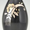 Art Deco Keramik Vase Schwartz, Gold und Silber